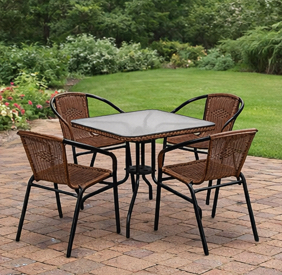 Patio Square Glass Metal Table
