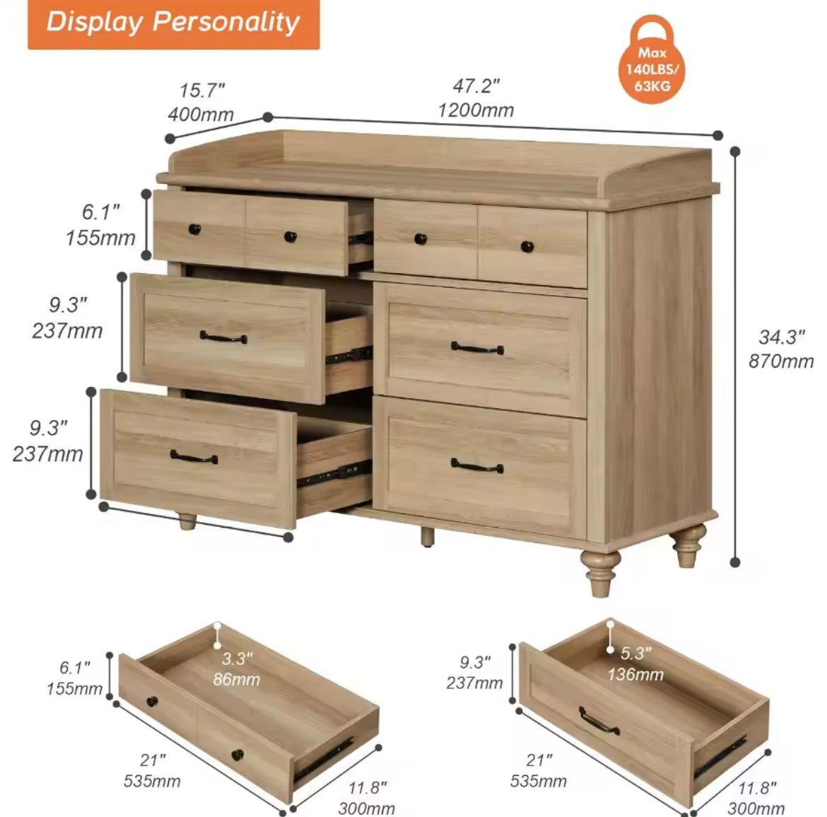 Distressed Chest w/ 6-Drawers