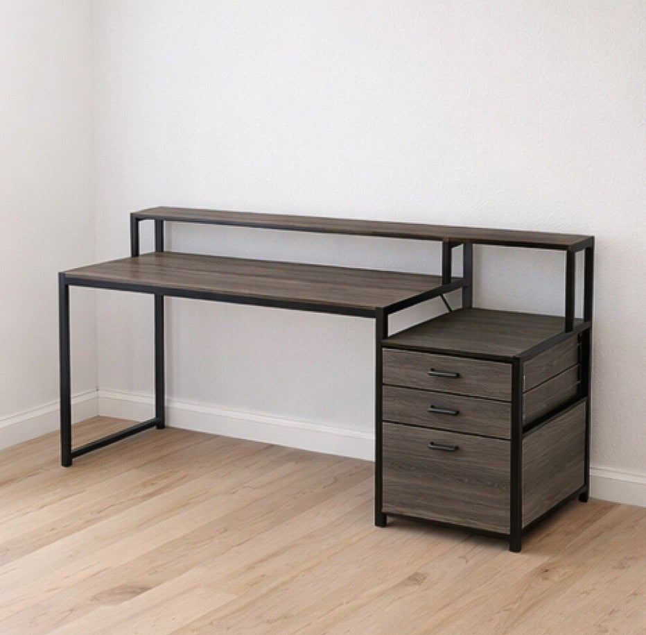 63” Office Desk w/ File Drawer & Monitor Stand