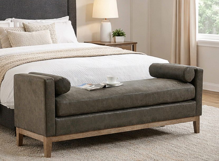 66” End-of-Bed Bench w/ Arms & Pillows