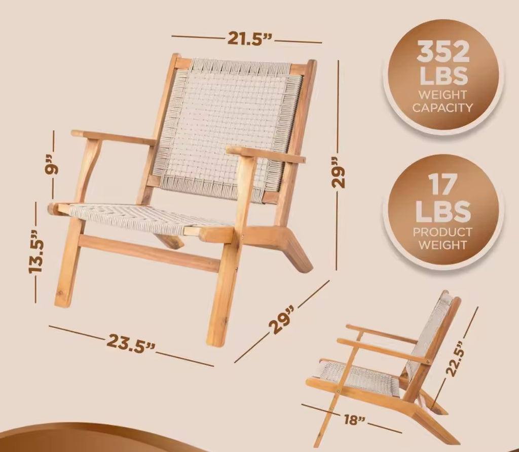 Natural Outdoor Armchair w/ Hand Woven Seat