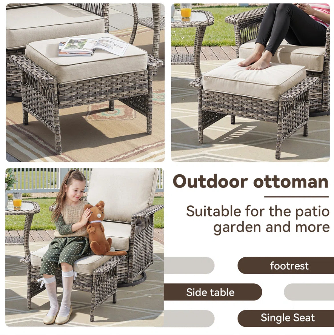6-Piece Outdoor Sofa Conversation Set w/ Fire Pit Table