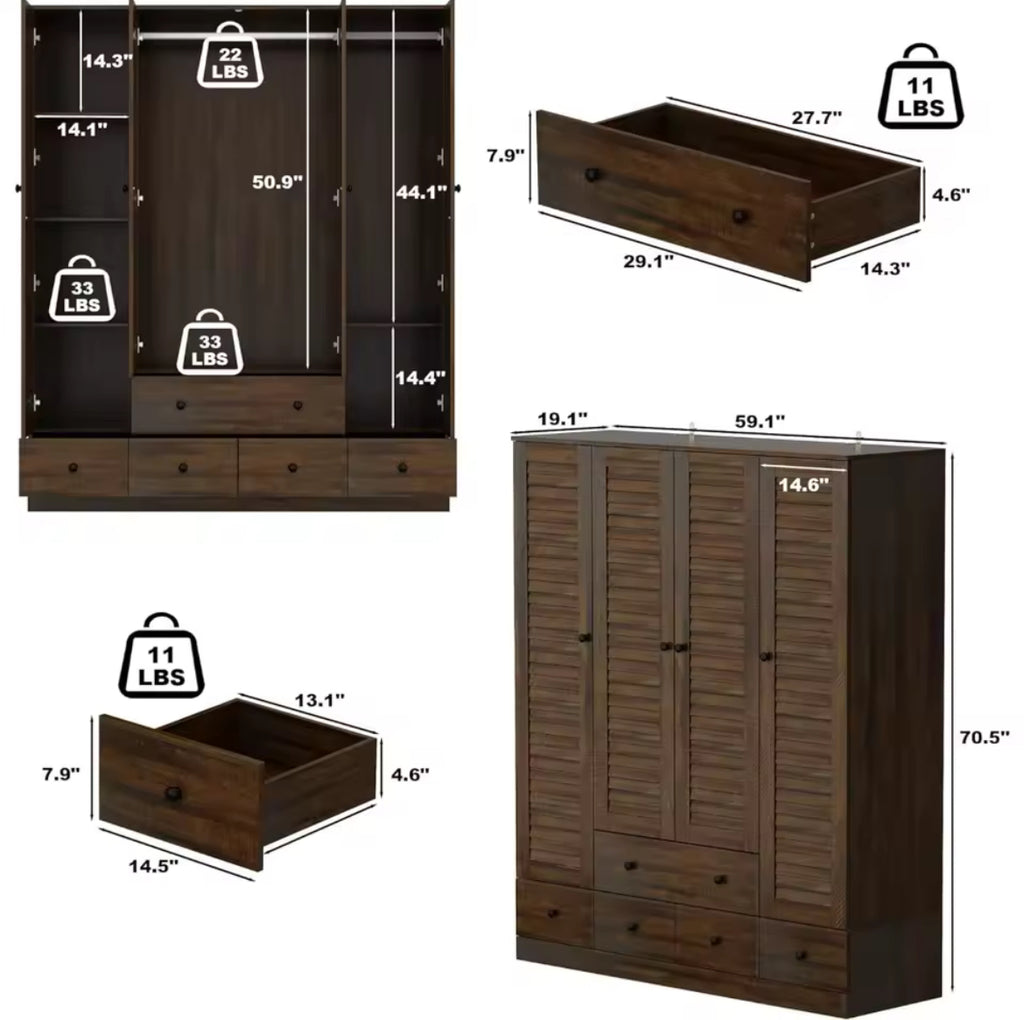 59” Double Wardrobe w/ 5
Drawers
