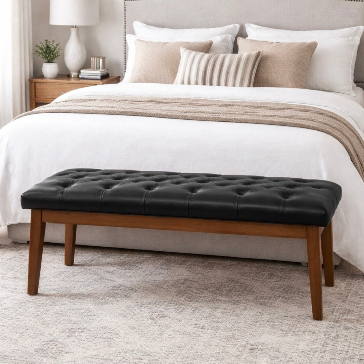 44" Tufted Upholstered Bench w/ Solid Wood Legs