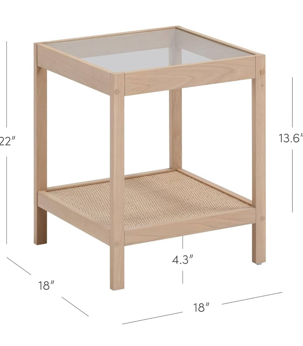Solid Wood Nightstand w/ Glass Top