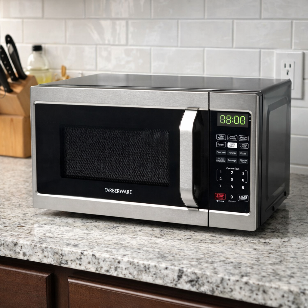 Farberware 0.7 Cubic Feet Compact Countertop Microwave w/ Child Lock