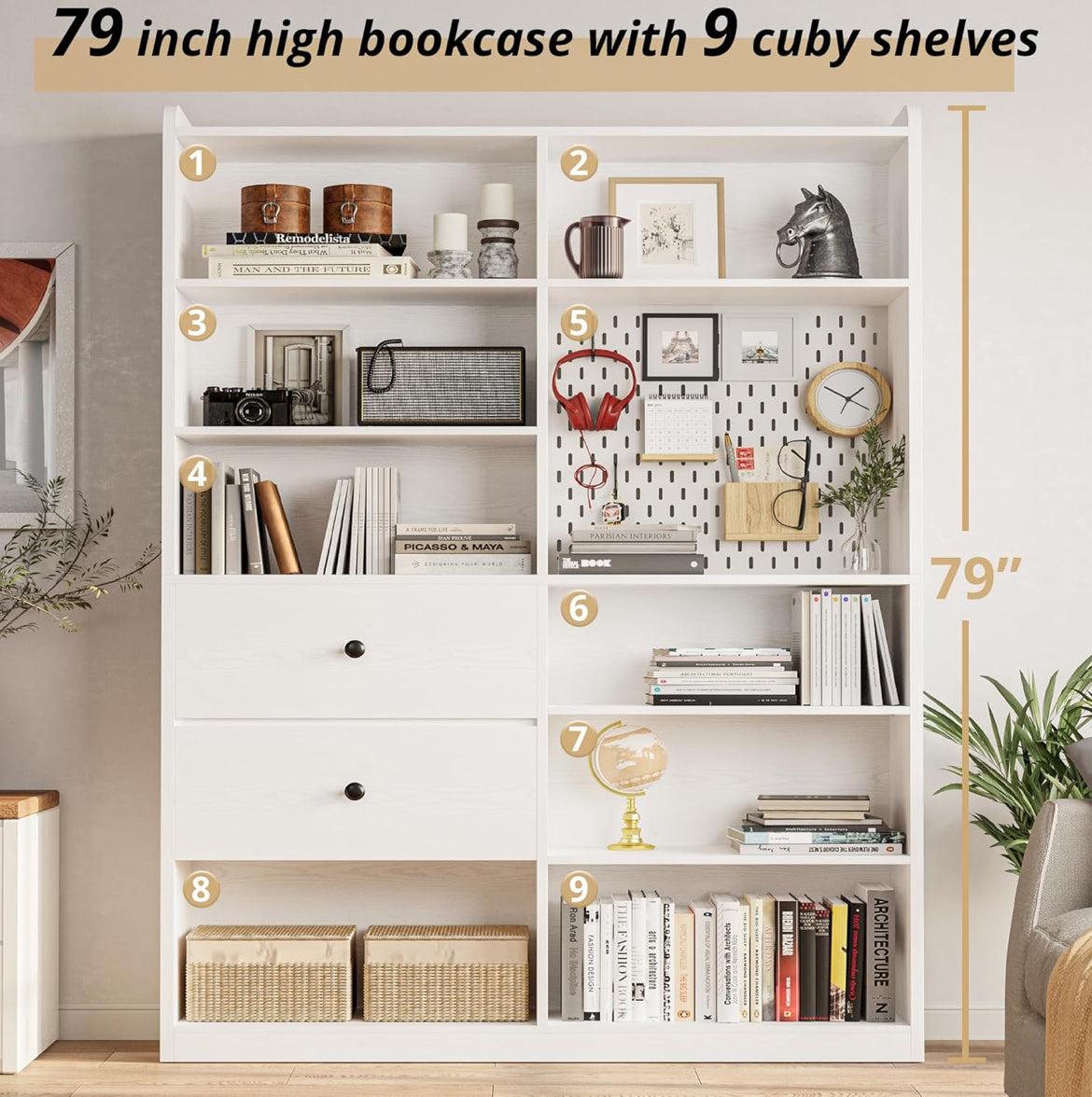 Bookcase w/ PegBoard & Deep Drawers