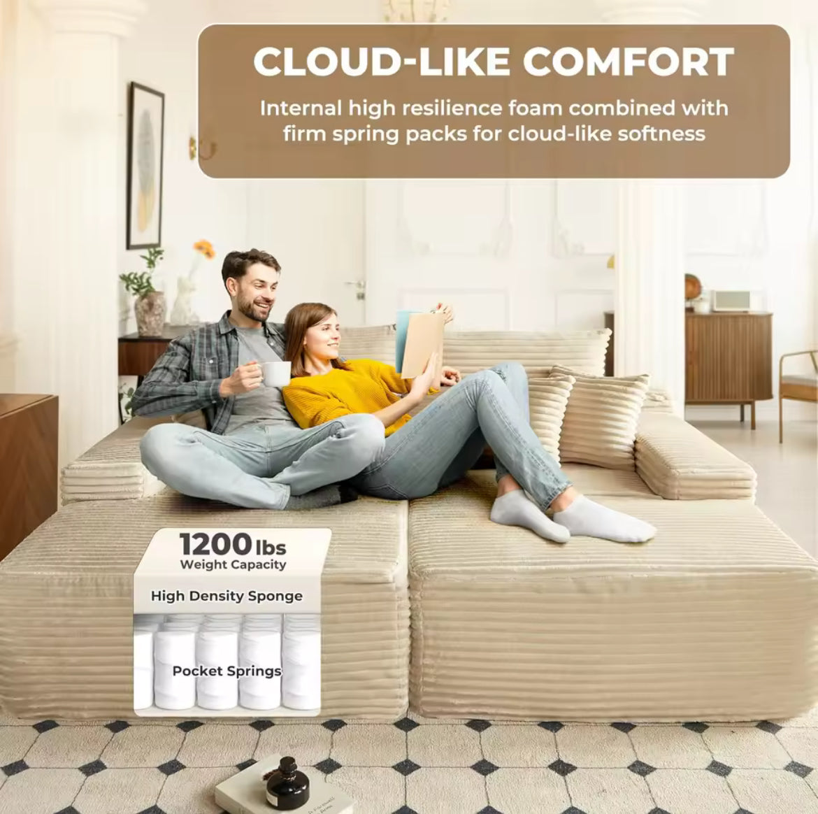 Oversized Multifunctional Sofa Bed w/ Throw Pillows