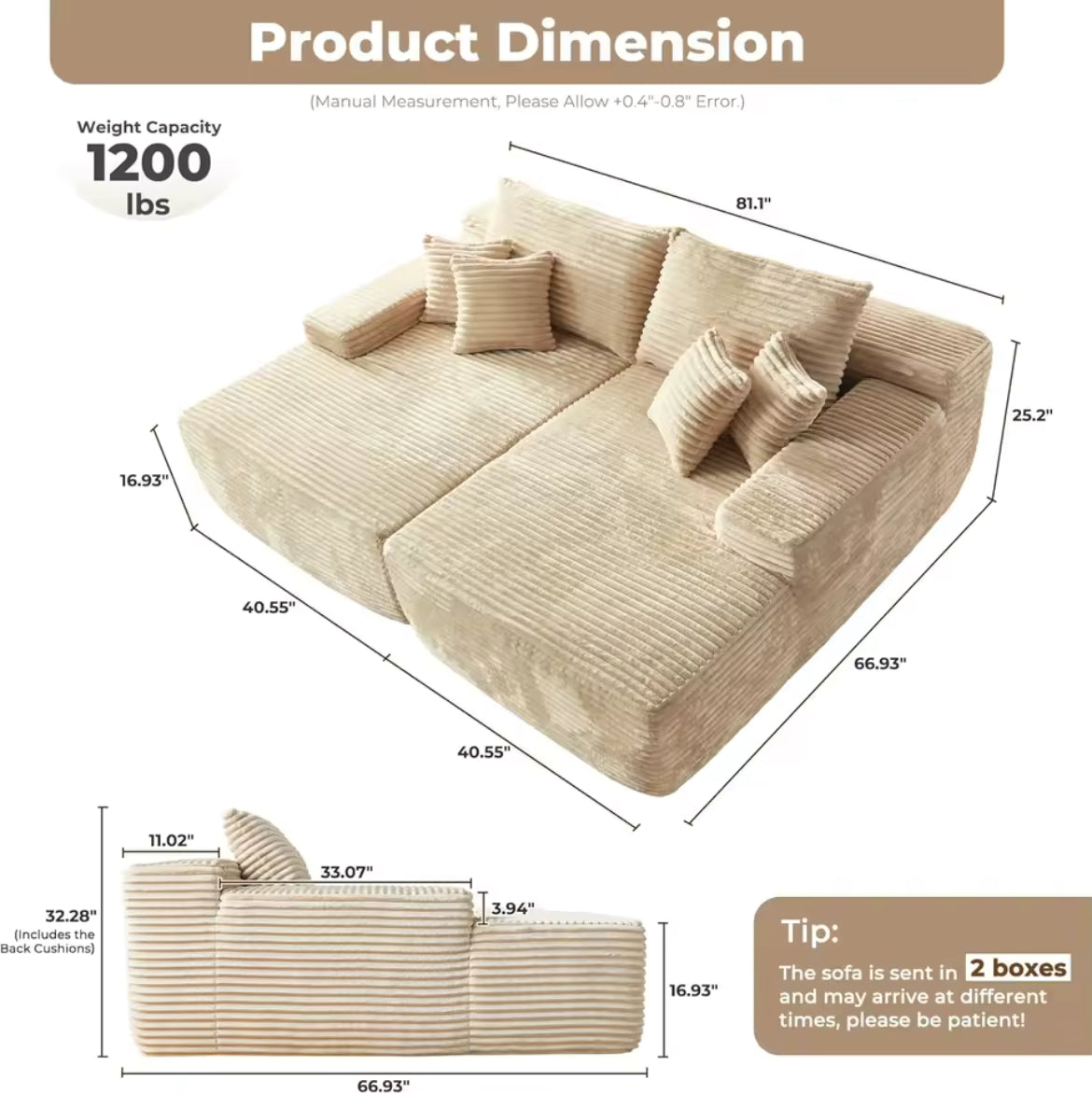 Oversized Multifunctional Sofa Bed w/ Throw Pillows
