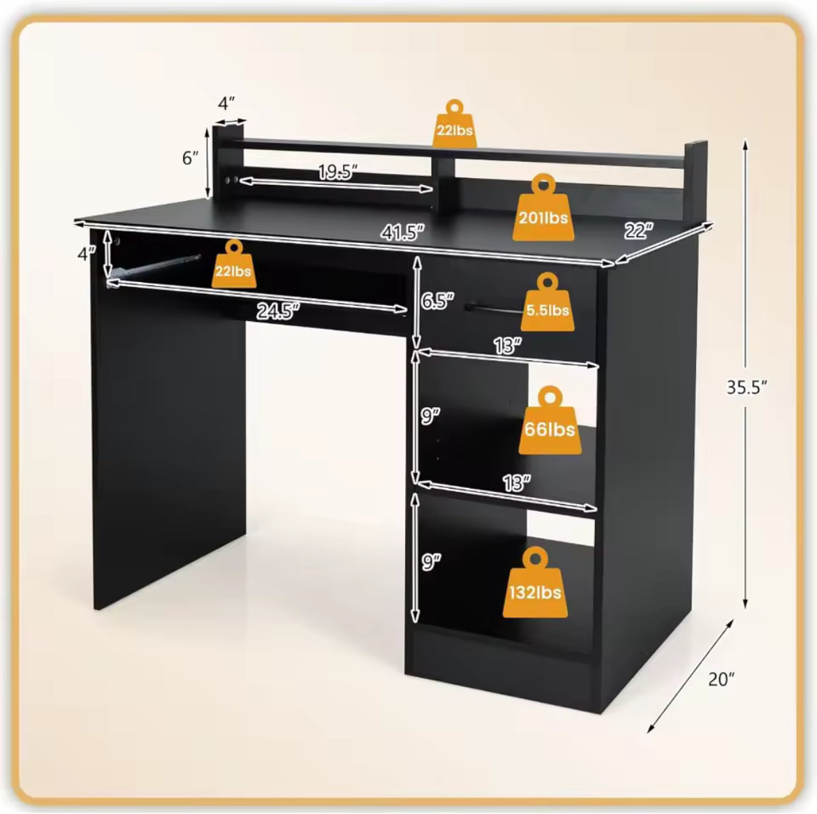 41” Office Desk w/ Drawer & Keyboard Tray