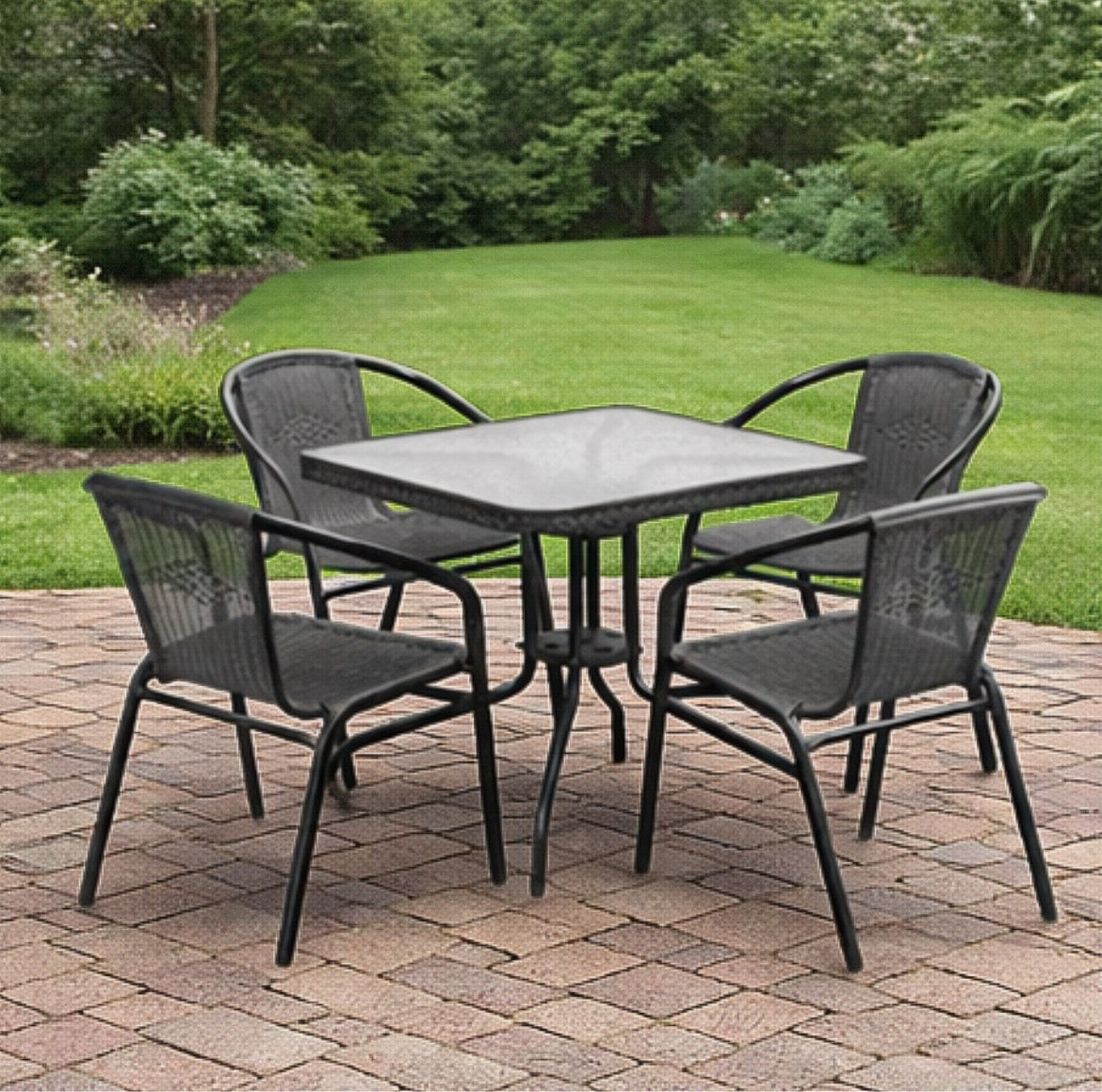 Patio Square Glass Metal Table