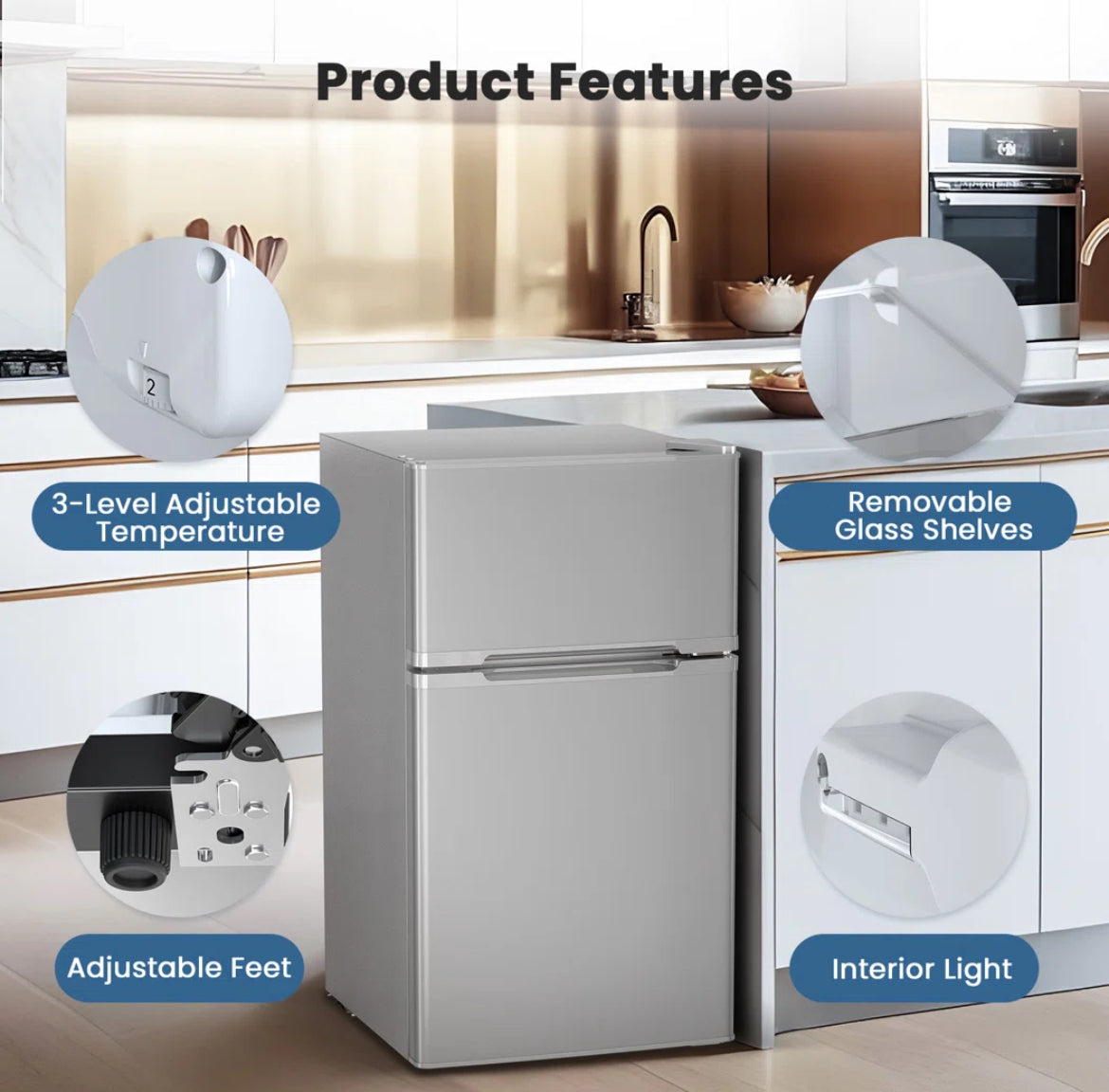 3.2 Cubic Feet Dual-Door Mini Fridge with Freezer