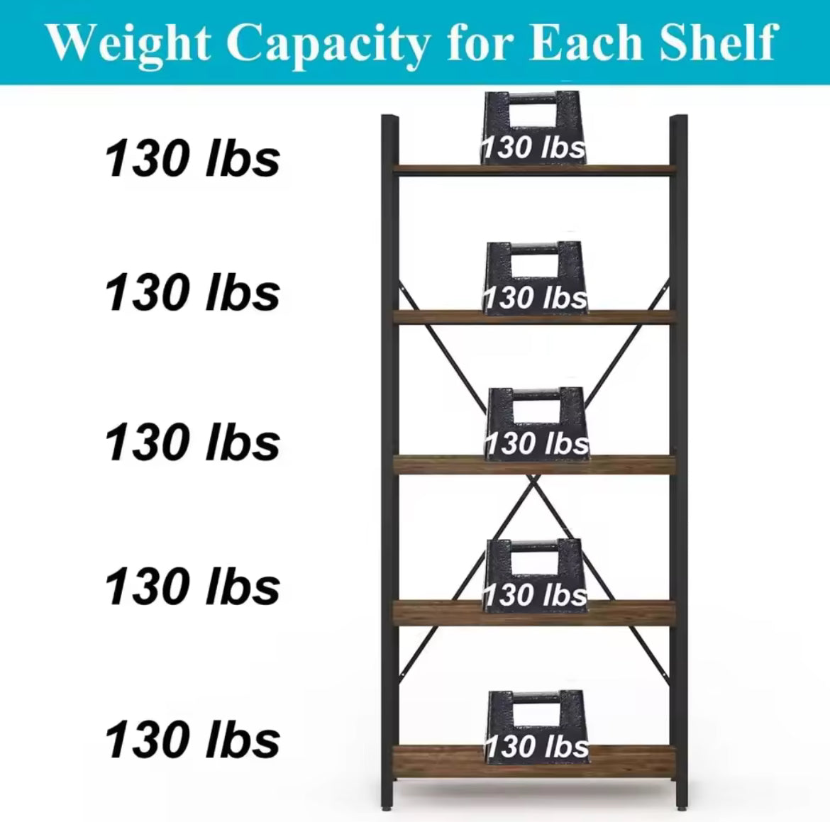 5-Tier Industrial Bookshelf