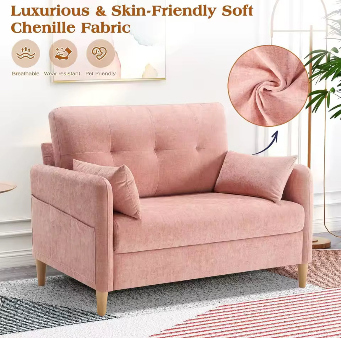 Chenille Loveseat w/ 2 Pillows