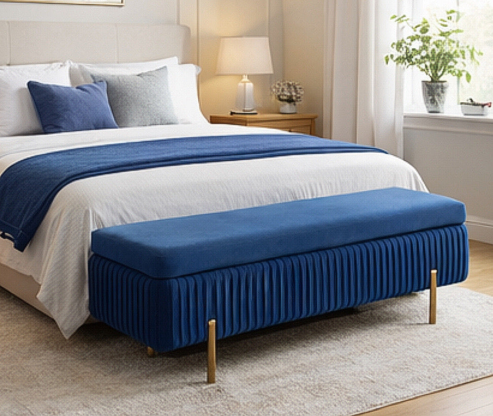 43” Flannel Storage Bench w/ Gold Legs