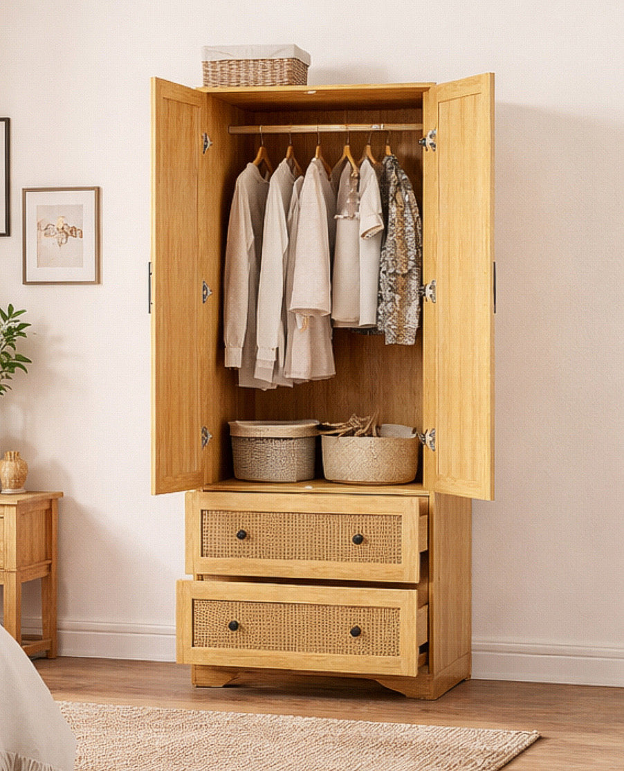 31” Bedroom Rattan Armoire