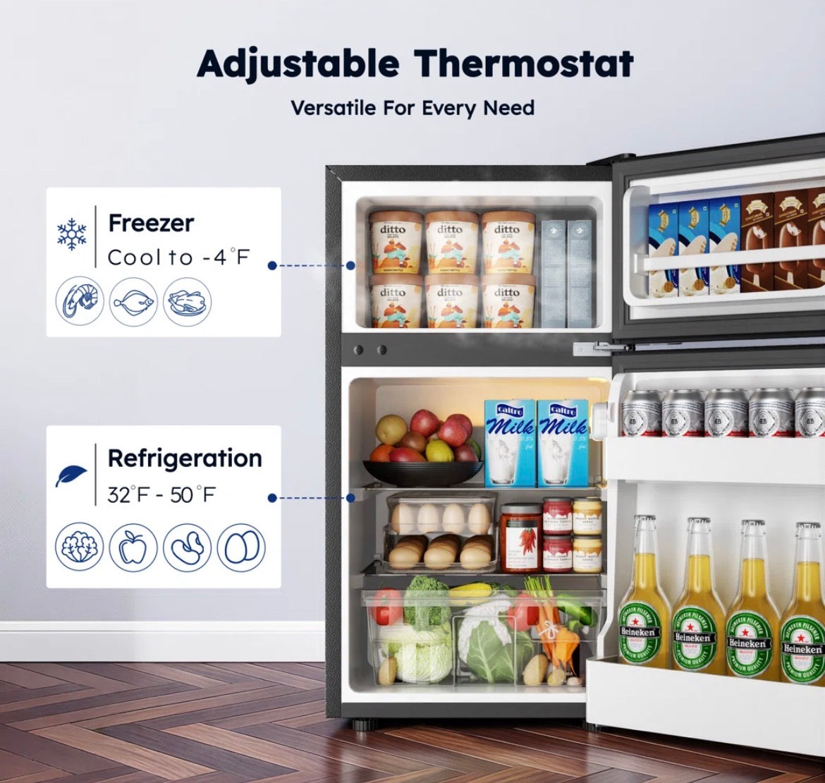Simzlife 3.2 Cubic Feet Small Fridge w/ Freezer