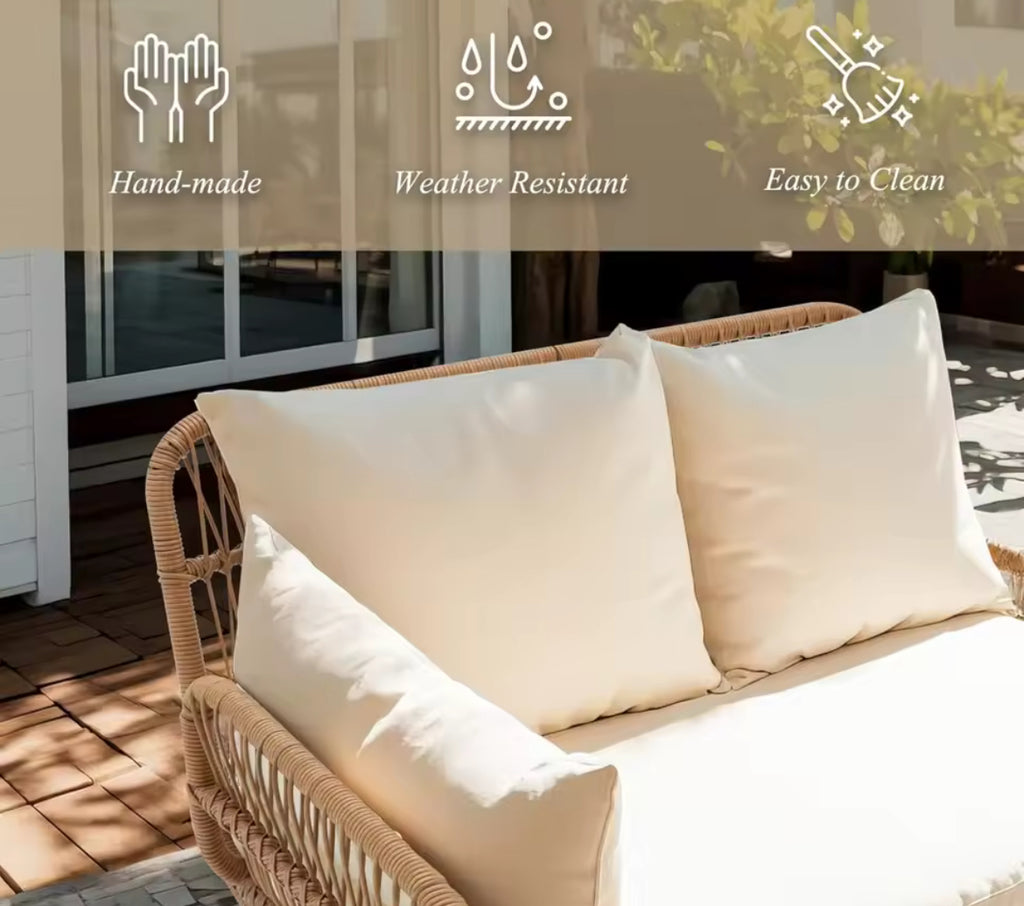 3-Piece L-Shaped Outdoor Sofa w/ Low Glass Table