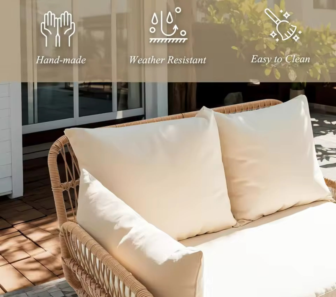 3-Piece L-Shaped Outdoor Sofa w/ Low Glass Table