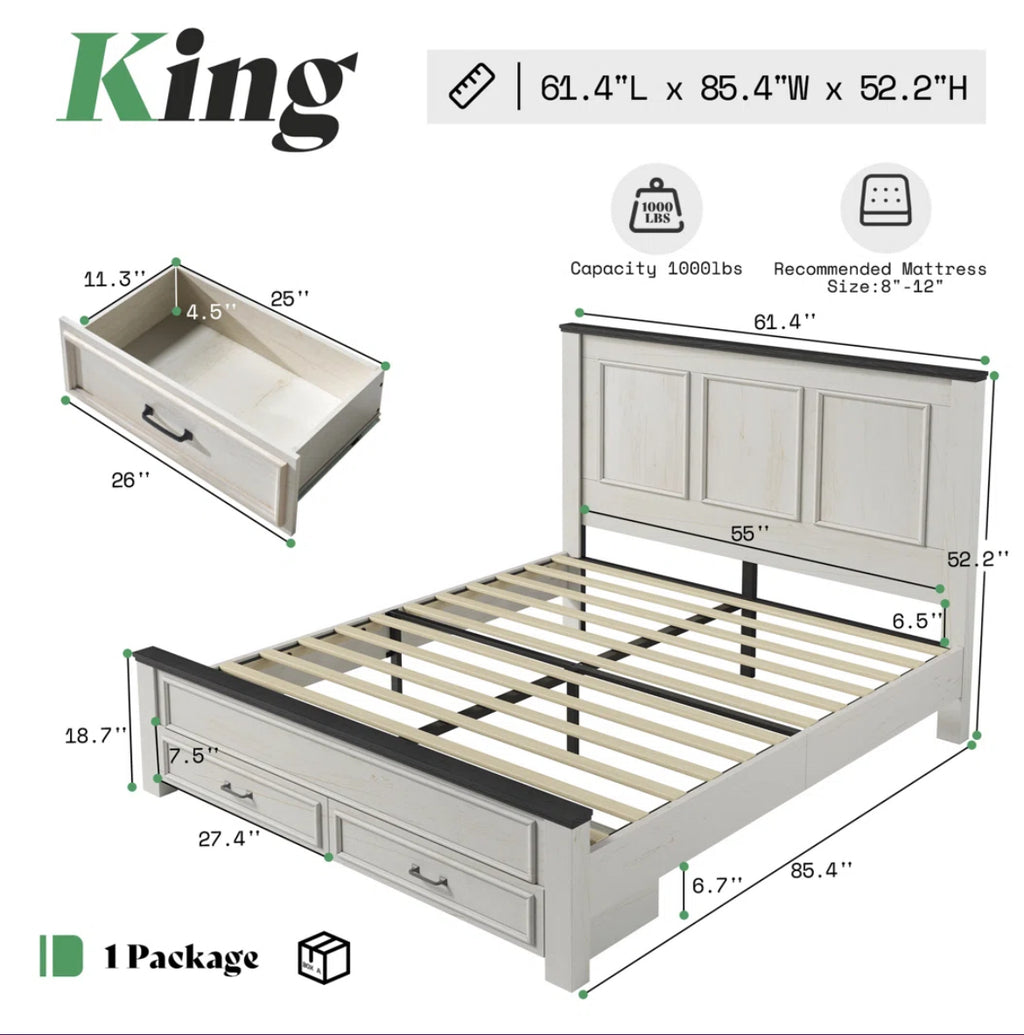 Wooden Bedframe w/ Drawers