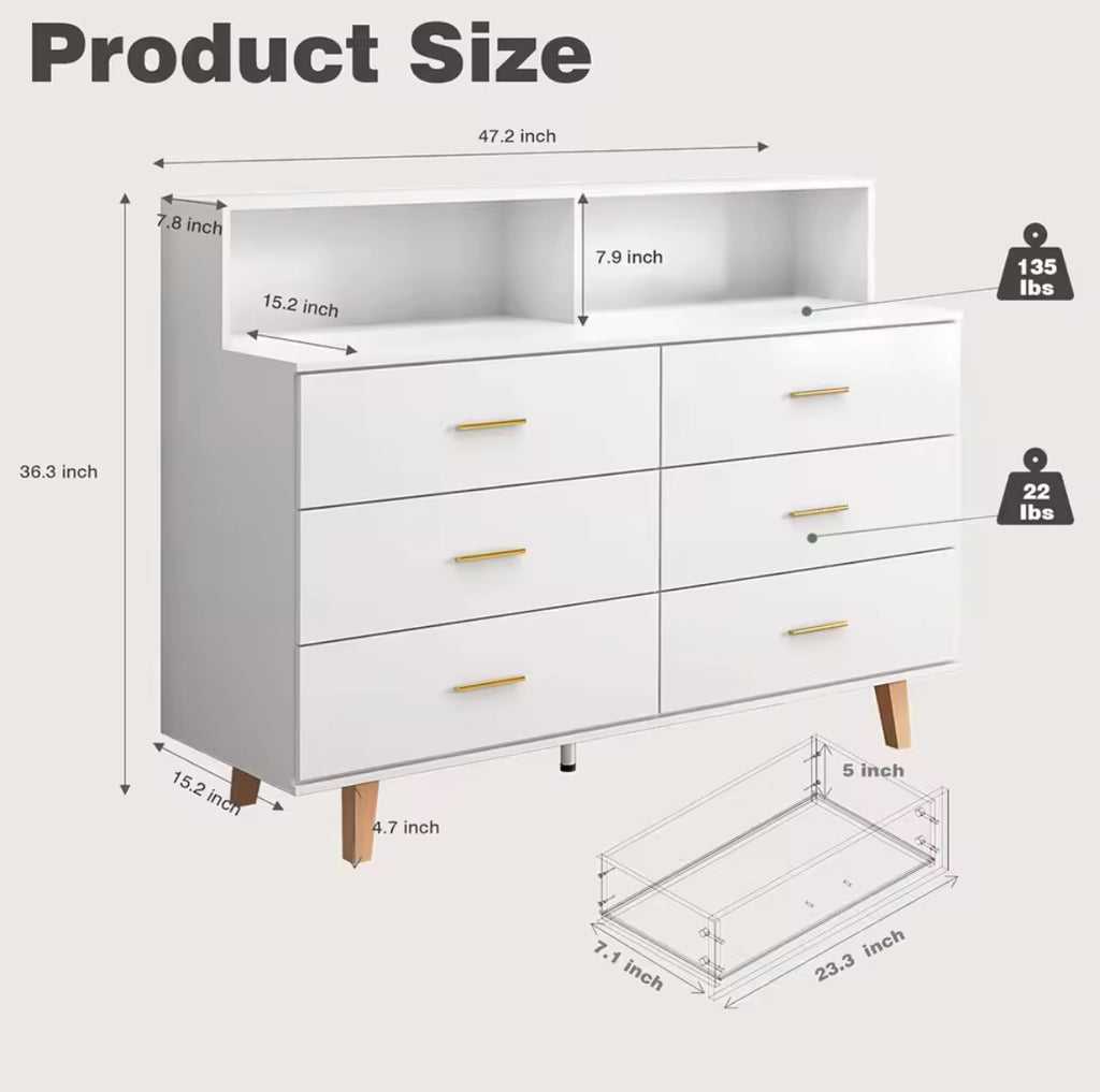 6-Drawer Chest w/ LED Light & Power Outlet