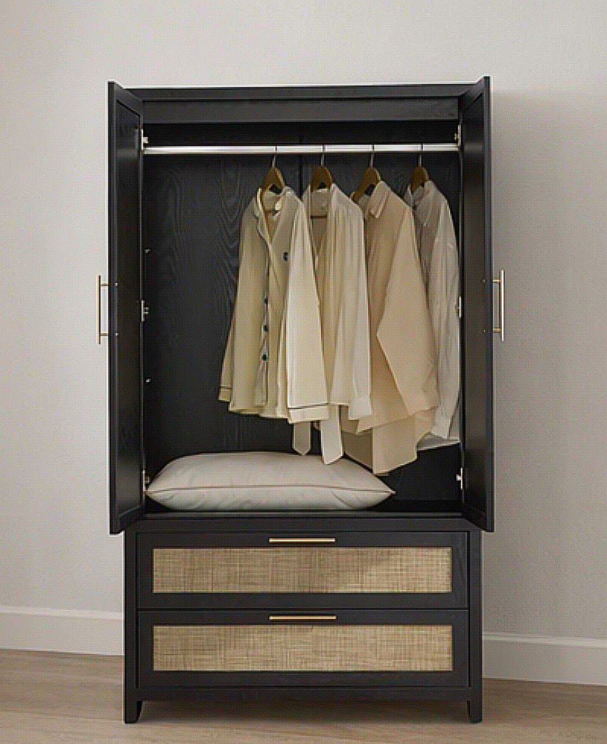 40” Rattan-Style Armoire w/ 2 Drawers