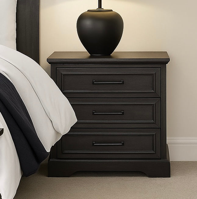Farmhouse Nightstand w/ Charging Station & 3 Large Drawers