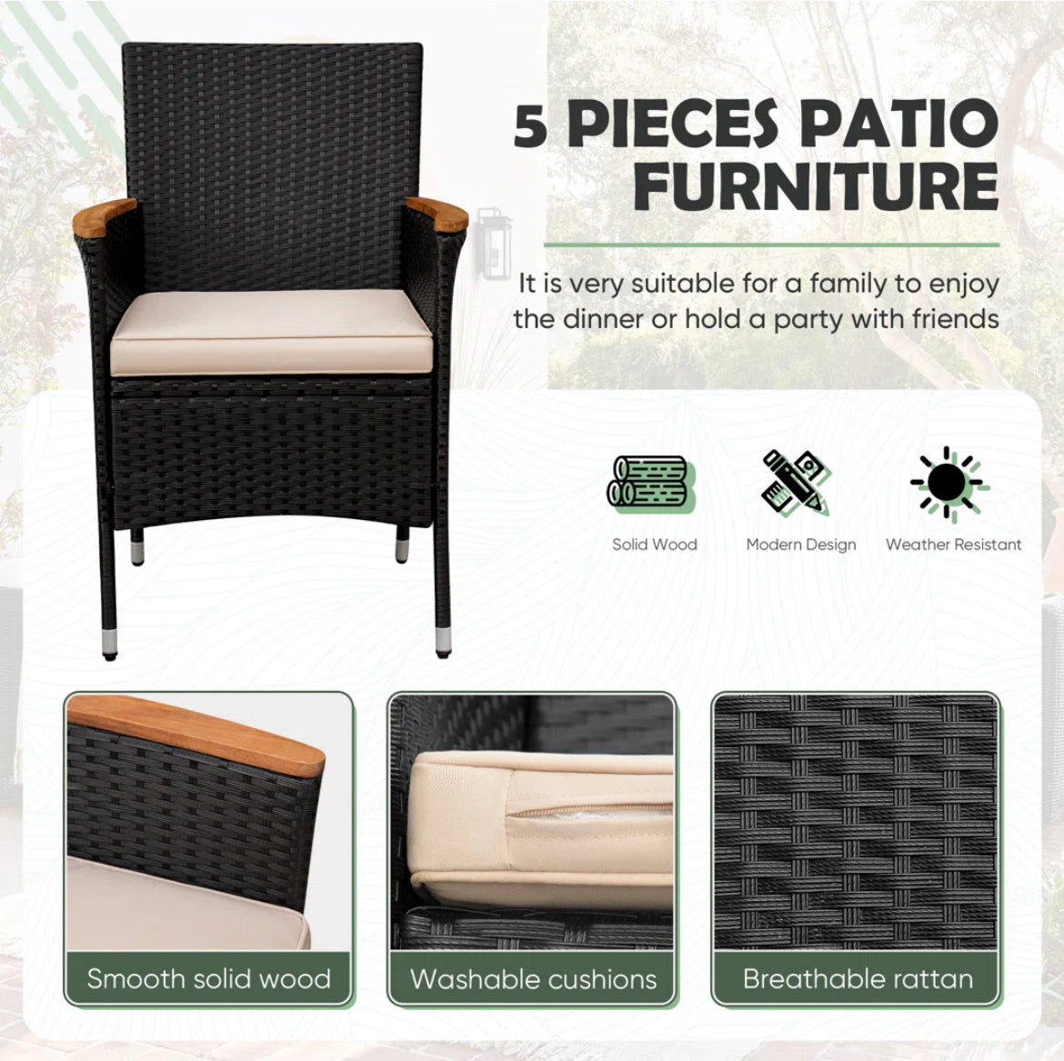Patio Square Table Set w/ Cushions