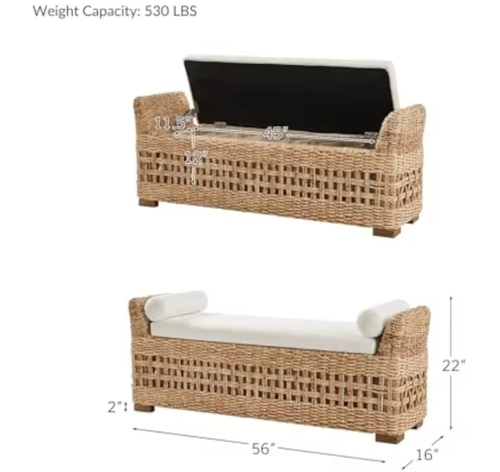 56” Rattan Storage Bench