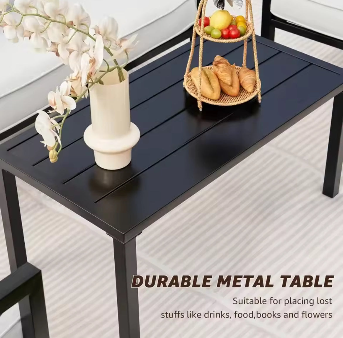 4-Piece Outdoor Patio Furniture Set w/ Thick Cushion & Low Table