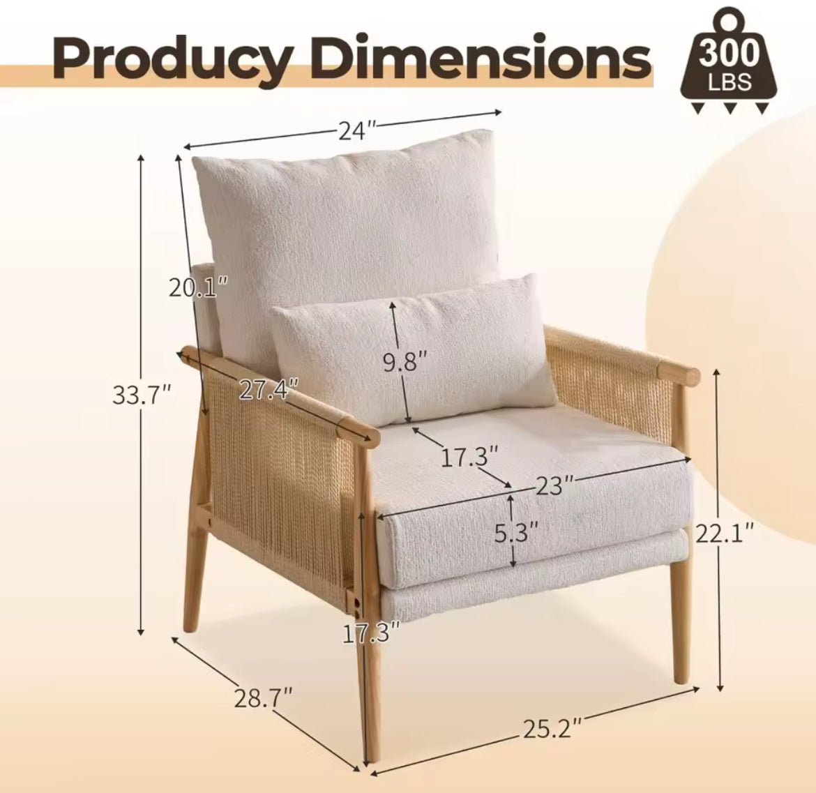 Woven Rattan Lounge Chair w/ Pillow Cushion