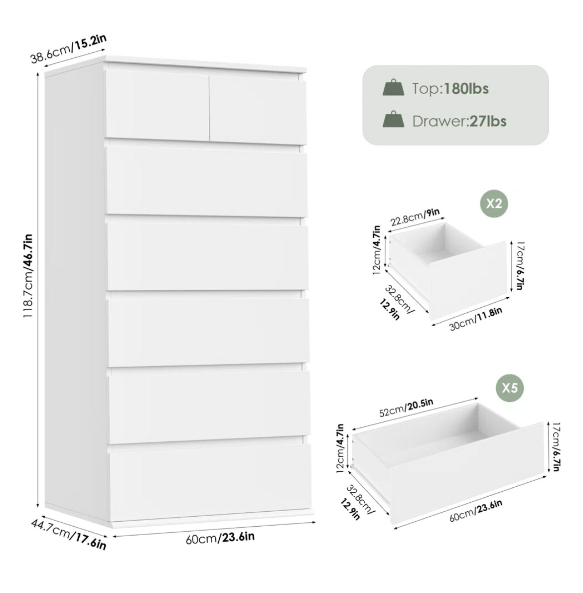 6-Drawer Tall Modern Bureau
