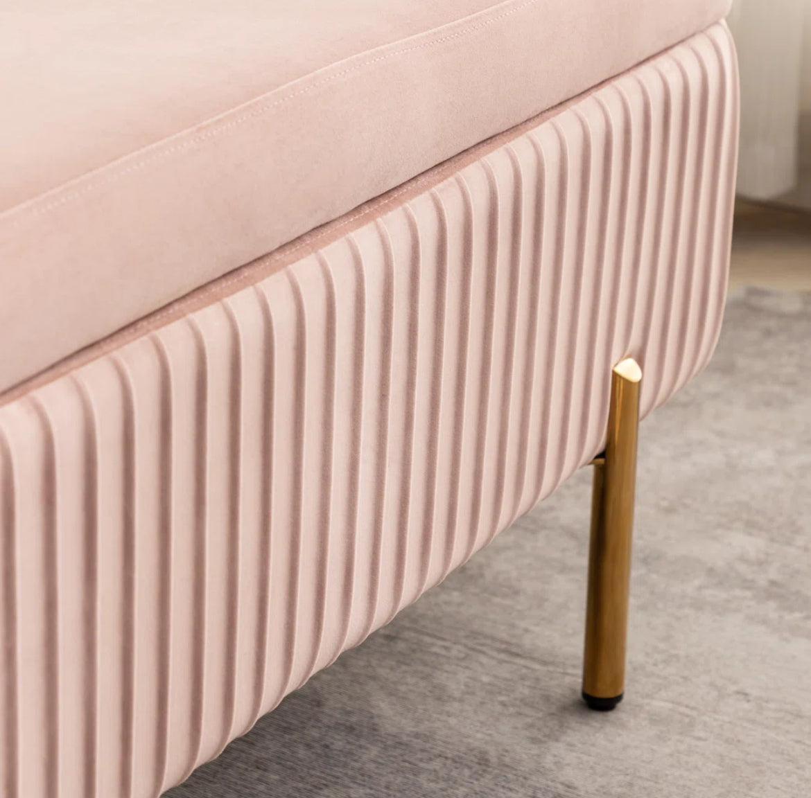 43” Flannel Storage Bench w/ Gold Legs