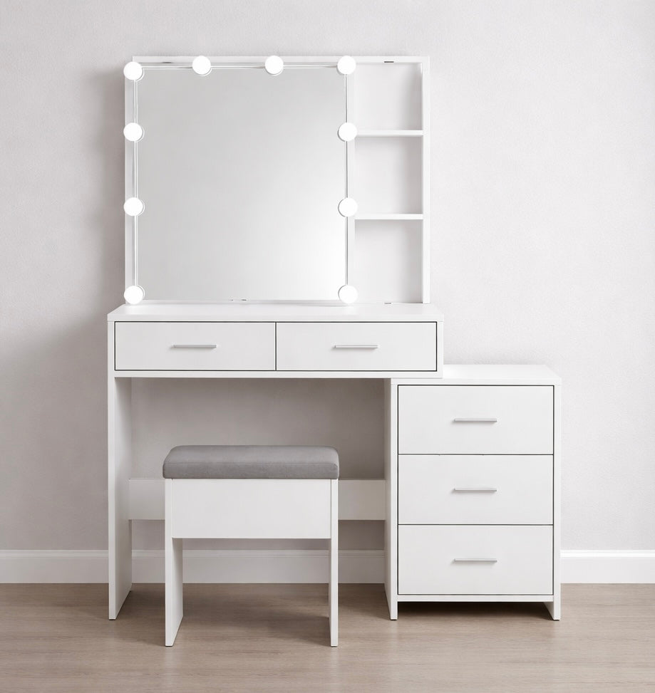 31” Lighted Vanity Desk w/ Sliding Mirror & 5 Drawers