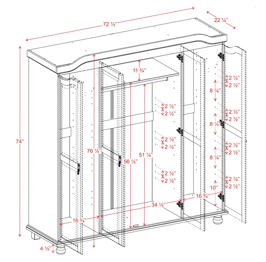 Solid Wood 4-Door Wardrobe