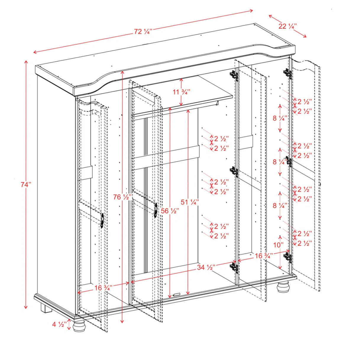 Solid Wood 4-Door Wardrobe