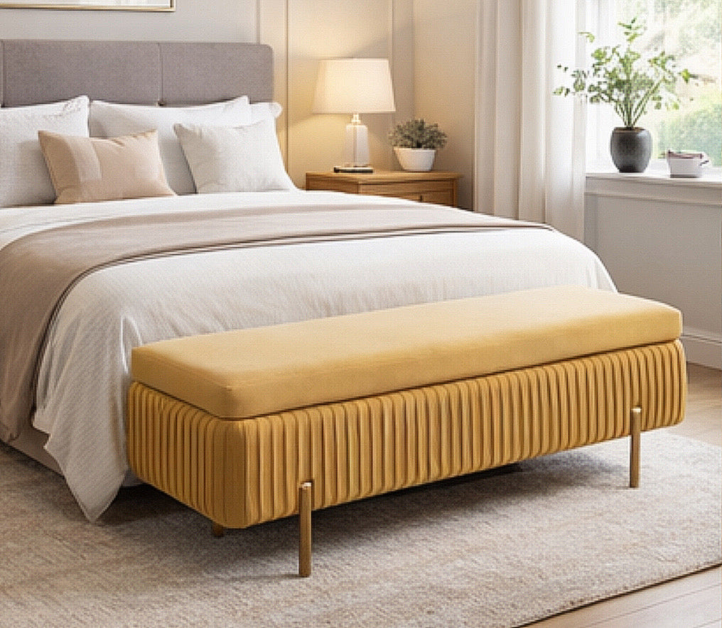 43” Flannel Storage Bench w/ Gold Legs