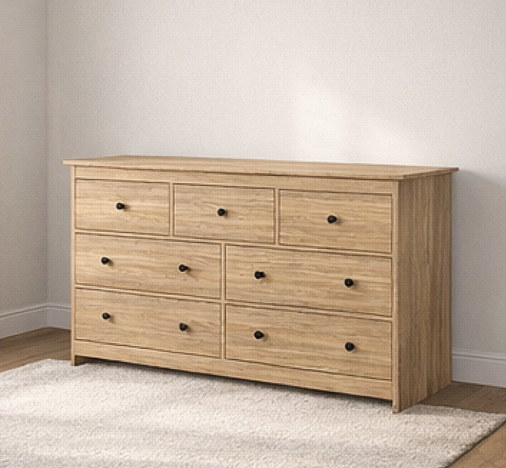 7-Drawer Wide Wooden Dresser