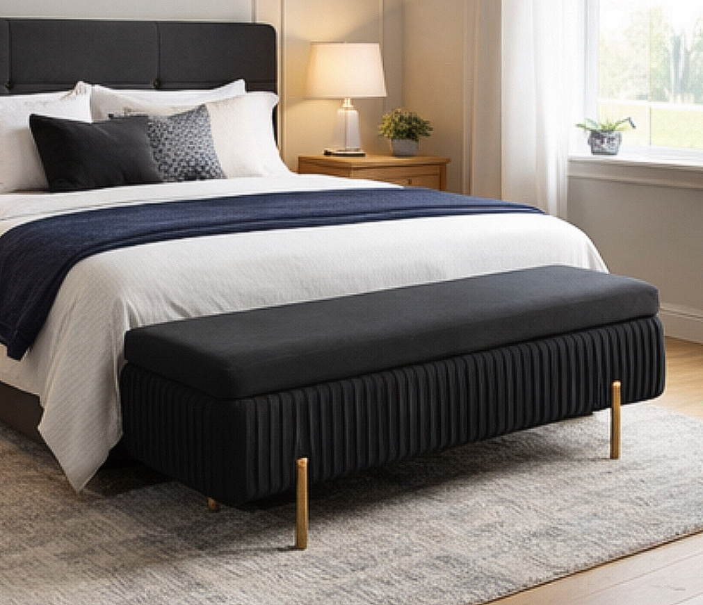 43” Flannel Storage Bench w/ Gold Legs