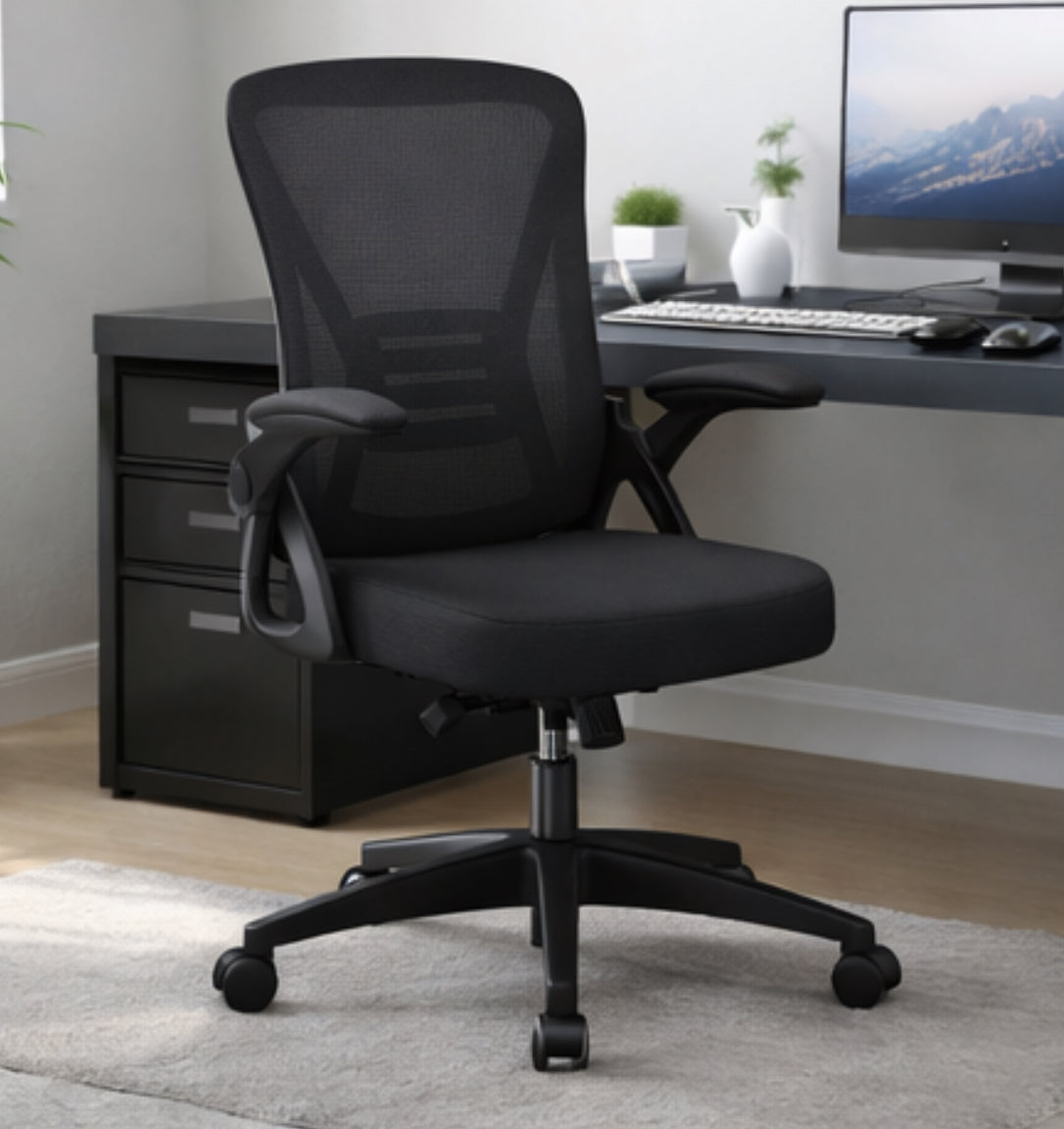 Mid-Back Swivel Ergonomic Office Chair w/ Adjustable Arms & Mesh Lumbar Support