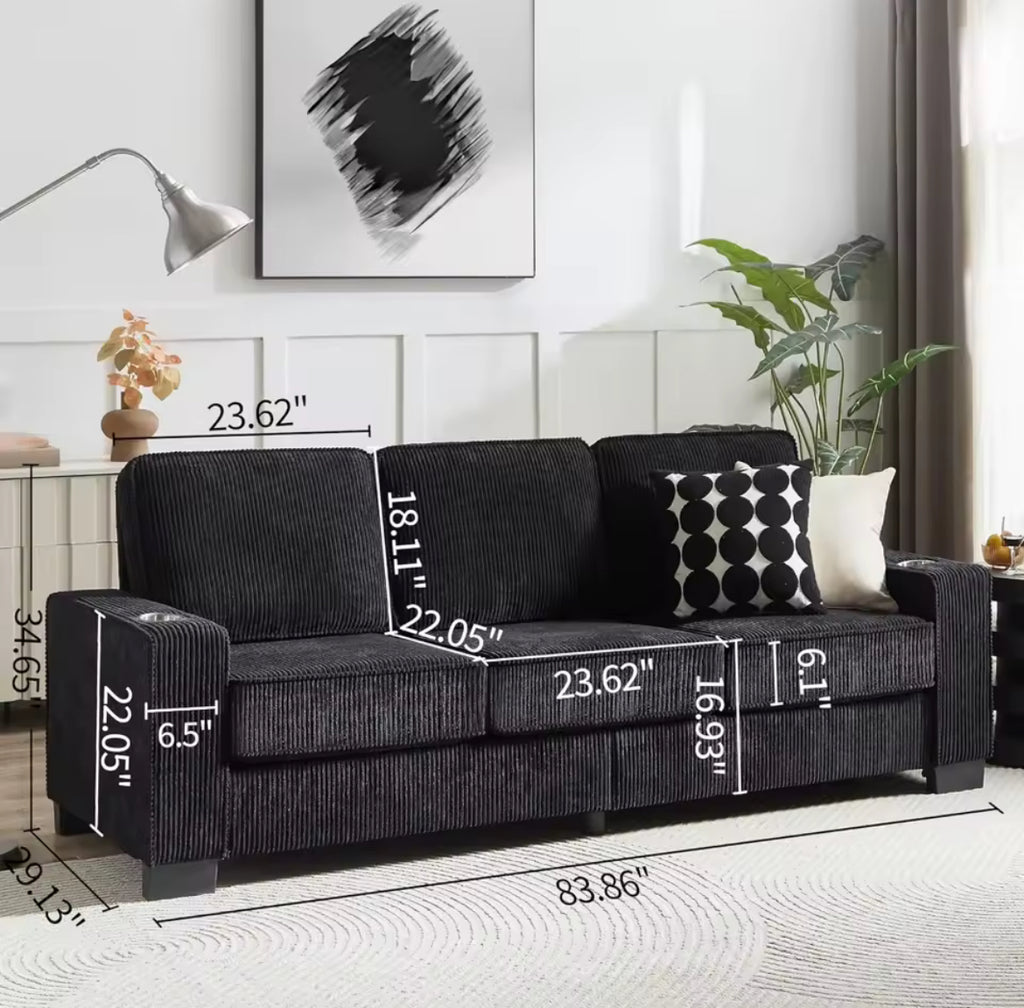 3-Seated Modern Sofa w/ 2 Cup Holders