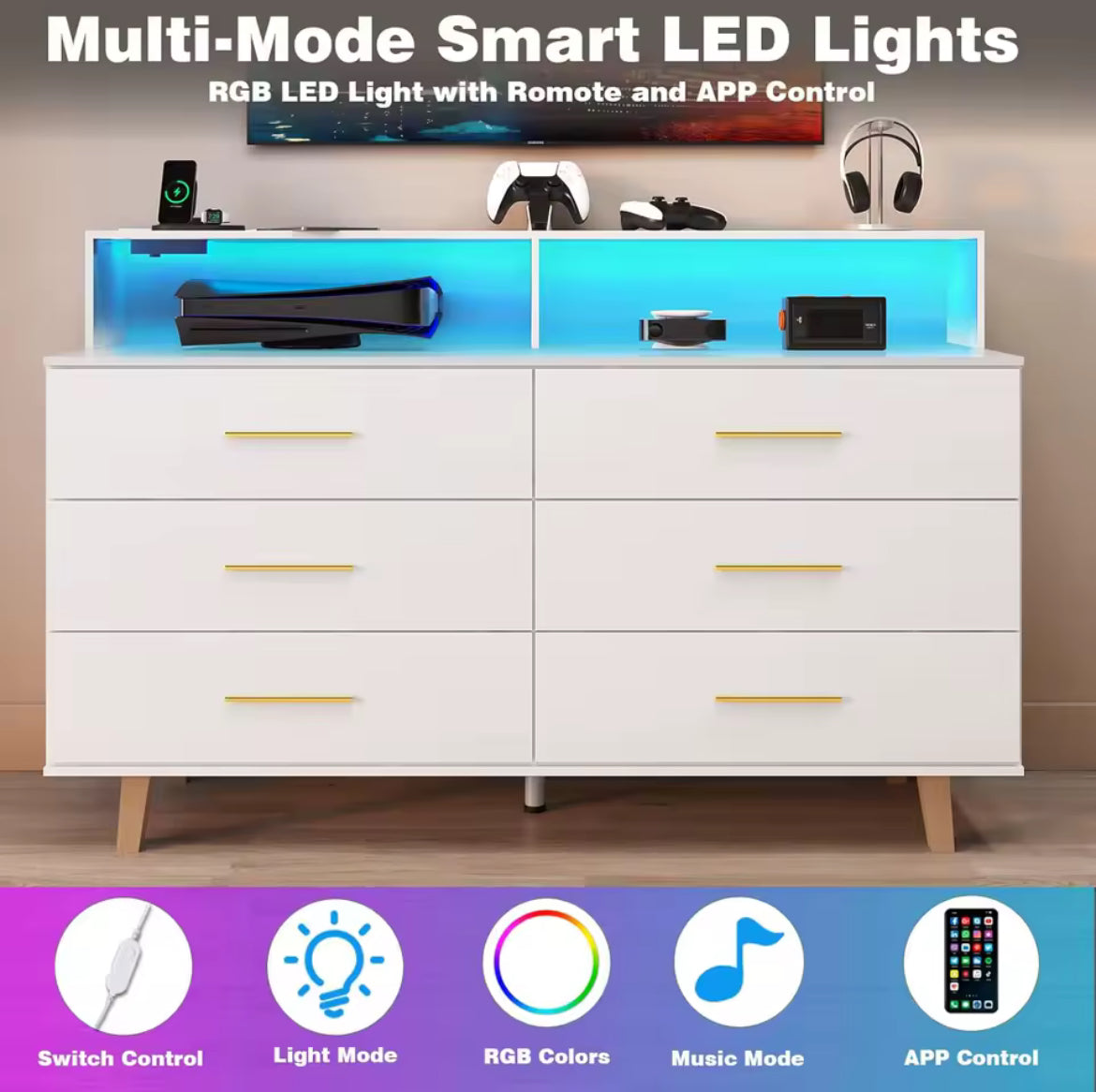 6-Drawer Chest w/ LED Light & Power Outlet