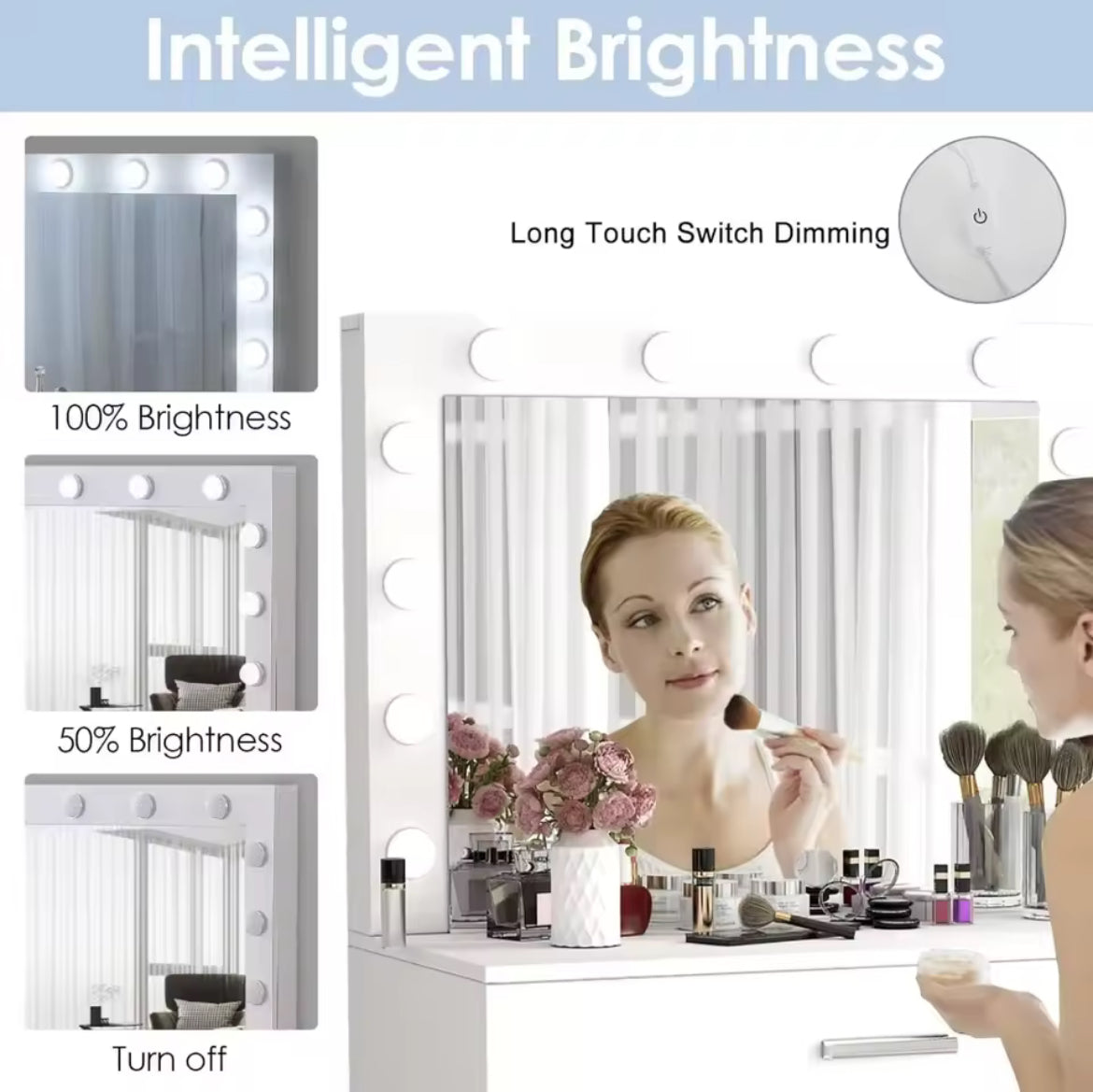 31” Vanity Desk w/ Lighted Mirror & Adjustable Brightness