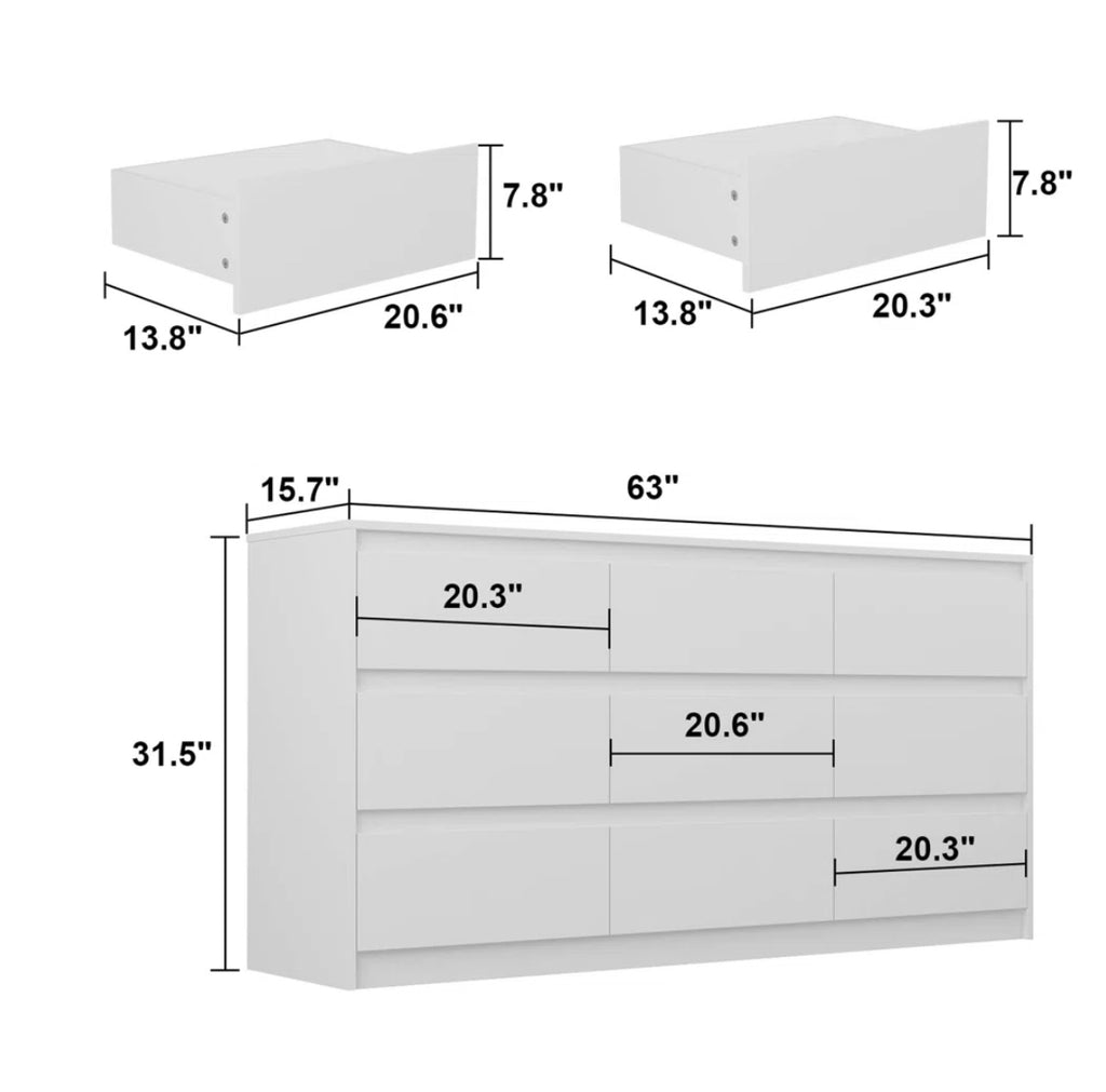 Modern 9-Drawer Wood Dresser