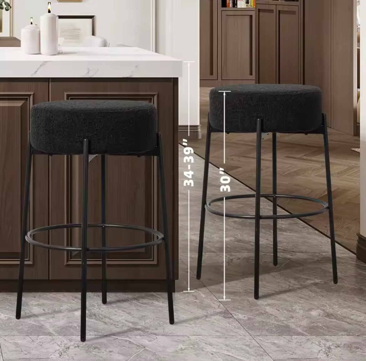 Soft Padded Boucle Backless Bar Stools