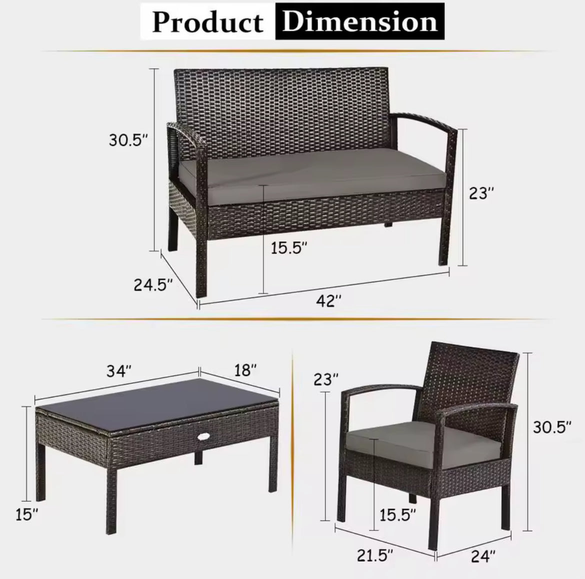 4-Piece Outdoor Patio Furniture Set w/ Glass Topped Table