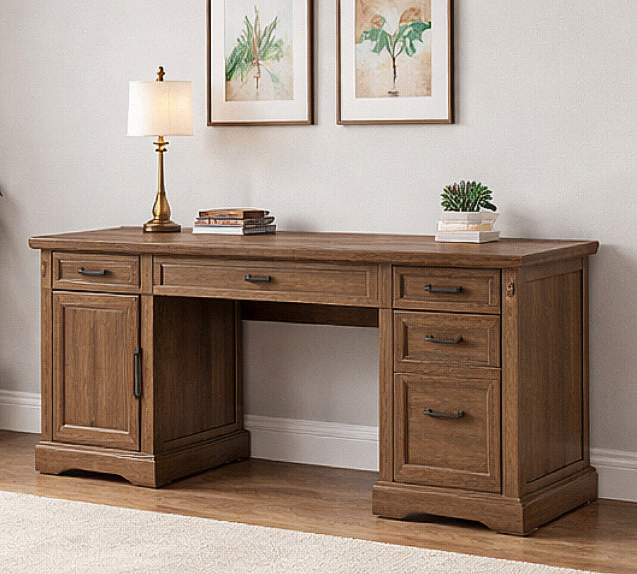58" Farmhouse Executive Desk w/ Drawers & Power Outlets