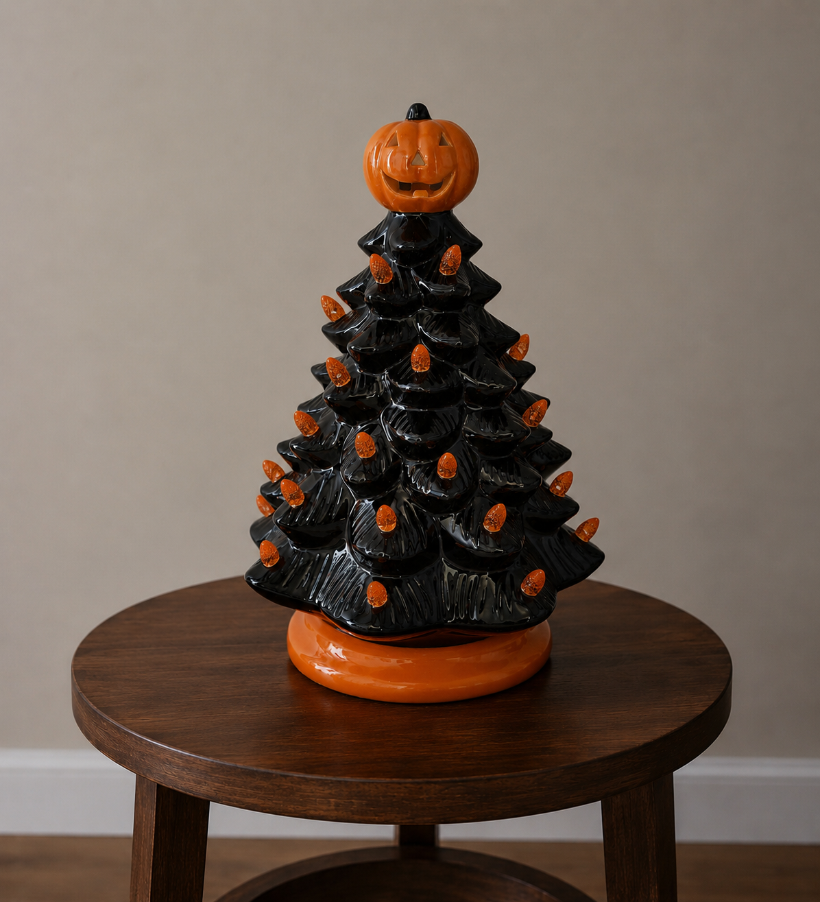 Ceramic Halloween Tree w/ Topped Jack-o'-Lantern