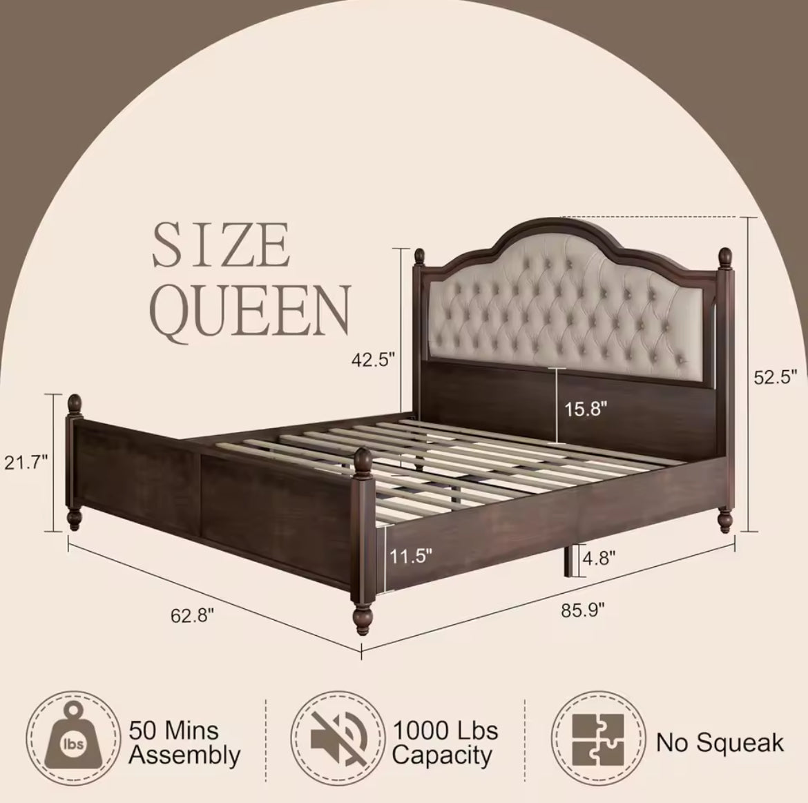 Elegant Bed Frame w/ Tufted Detailing