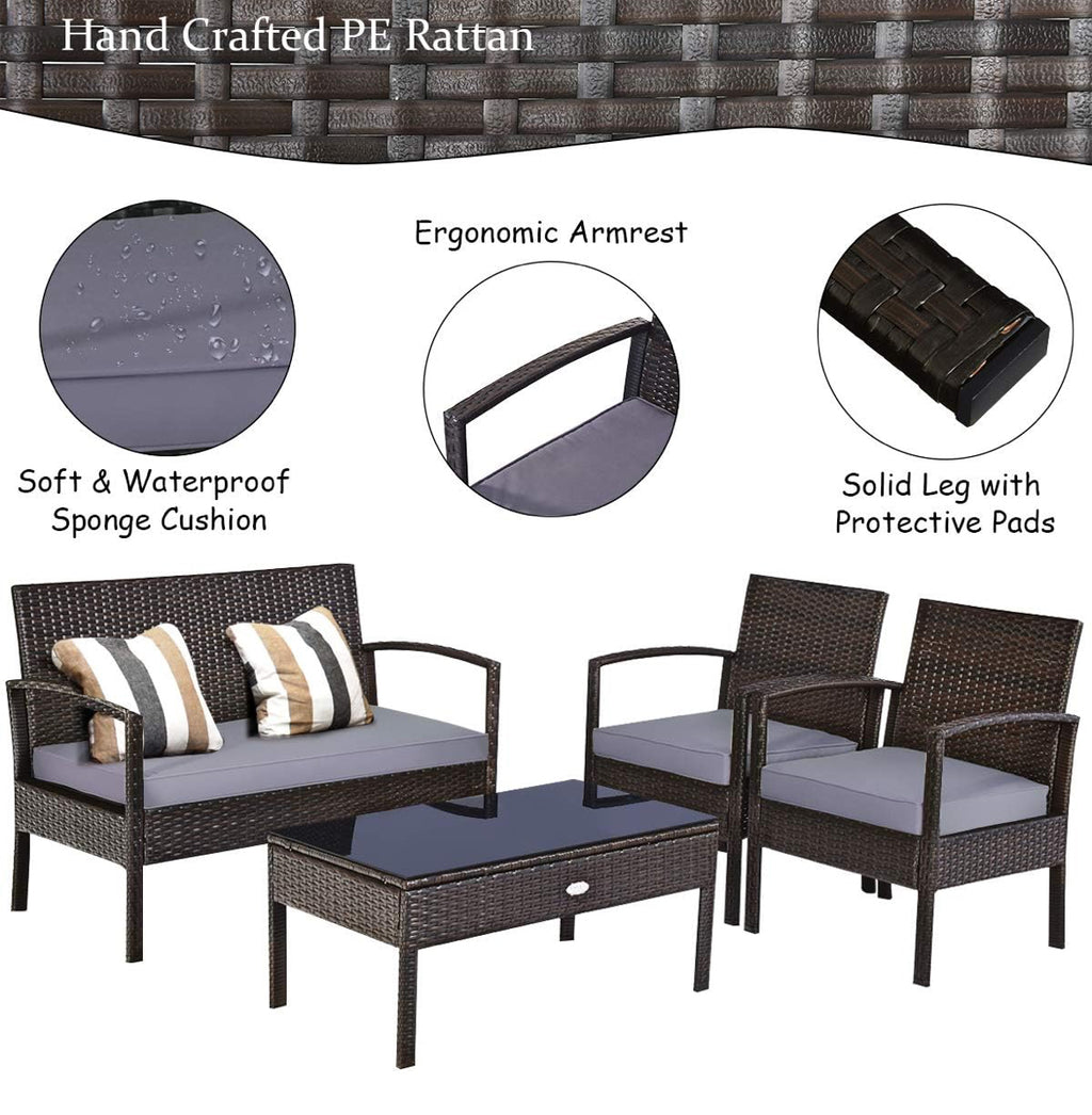4-Piece Outdoor Patio Furniture Set w/ Glass Topped Table